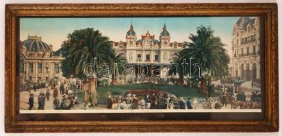 cca 1910 Monte Carlo-ról készült nagyméretű, színezett panoráma fénykép szép állapotban, üvegezett k...