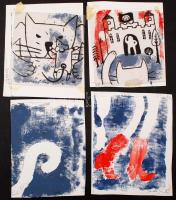 Szántó jelzéssel: Csizmás kandúr (11 db jelenet). Vegyes technika, fólia, 14×14 cm