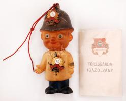 1963 Törzsgárda igazolvány és gumi figura jelvényekkel, m:12 cm