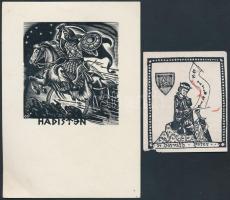 Vegyes ex libris tétel, 5db ebből 2 dúcon jelzett, vegyes méretben és minőségben,