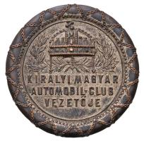 ~1930. "Királyi Magyar Automobil-Club Vezetője" ezüstözött Br jelvény, hátoldalán sorszámmal (46mm) T:2,2- ezüstözés kopott ~1930. "Driver of the Hungarian Royal Automobil-Club" silver plated Br badge with serial number on its back (46mm) C:XF,VF silver plating faded