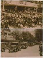 cca 1930-1940 3 db fotó katonai felvonulásról: csendőrök(?) ill. gépkocsiállomány, korabeli fotókról készült modern másolatok, 10×15 cm