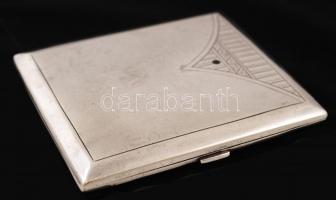 Ezüst Art deco cigarettatárca, Ag, nettó:91gr., jelzett, 8,5x7,5cm /Art Deco silver cigarette case, Ag, net: 91gr, marked, 8,5x7,5cm.