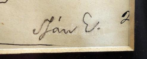 Szász Endre (1926-2003): Alvó ember. Tus, papír, jelzett, üvegezett keretben, 7×10 cm