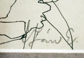 Szász Endre (1926-2003): Turbános férfi. Tus, papír, jelzett, üvegezett keretben, 7,5×11,5 cm