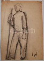 Nagy jelzéssel: Utcaseprő, szén, papír, 62×43 cm