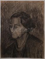 Nagy jelzéssel: Idős asszony portréja, szén, papír, 56,5×43 cm
