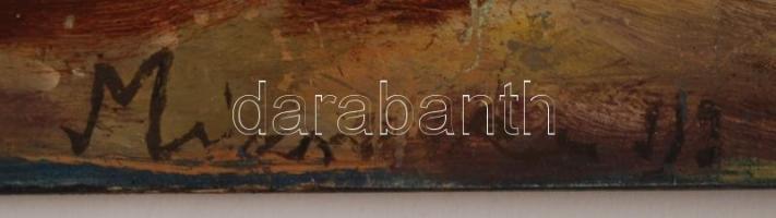 Olvashatatlan jelzéssel: Magányos lovas. Olaj, fa lemez, karcos, 40×50 cm