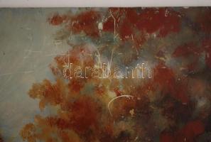 Olvashatatlan jelzéssel: Magányos lovas. Olaj, fa lemez, karcos, 40×50 cm