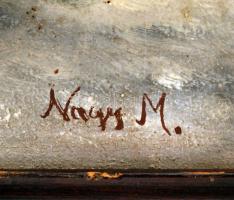 Nagy jelzéssel: Szarvas. Olaj, vászon, sérült vászon, sérült antik keretben, 48×67 cm