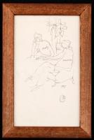 Szász Endre (1926-2003): Vesely és Jesenius (skicc rajz). Tus, papír, jelzés nélkül, üvegezett keretben, 19×11 cm