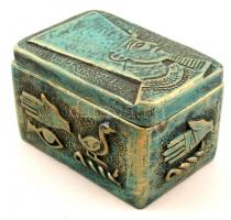 Egyiptomi emlék dobozka, festett kerámia, apró lepattanással, 11×7 cm