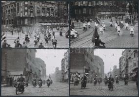 cca 1950 Motoros felvonulás Budapesten, vélhetően versenyzők, Rózsa György fotóriporter hagyatékában...