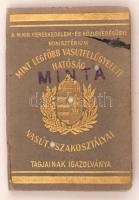 cca 1930 Vasútszakosztály tagjainak igazolványa mintapéldány, kitöltetlen. Szép állapotban, 11x8cm