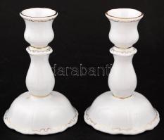 Zsolnay aranyszélű gyertyatartó, 2 db, kézzel festett hibátlan, jelzett, m: 15 cm