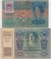 1913. 20K + 1914. 50K mindkettő hamis "Montenegro" bélyeggel és bélyegzéssel T:III,III-