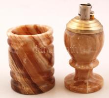 Terméskőből készült öngyújtó és cigarettatartó, szép állapotban, m: 8 és 11 cm