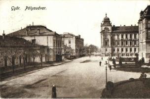 Győr, vasútállomás, utca (fa)