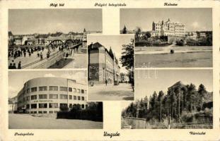 Ungvár, Uzshorod, Uzhorod; Régi híd, Polgári leányiskola, Postapalota, vár, kolostor / old bridge, girl school, post palace, castle, monastery