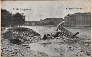Lugos, Árvíz; a vasbetonhíd maradékai / flood in Lugoj, damaged iron bridge (apró szakadás / small tear)