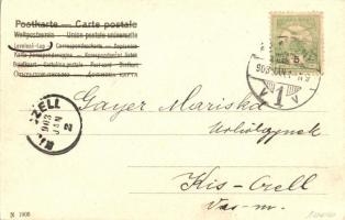 Girls New Year greeting, Art Nouveau litho