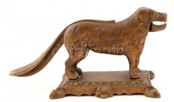 Antik harapó kutyát formázó bronz diótörő, jelzés nélkül, / Nut cracker in the shape of a biting dog. Bronze. m:13,5, h:27 cm