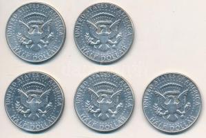 Amerikai Egyesült Államok 1965-1969. 1/2$ Ag "Kennedy" 5xklf évszám T:2 USA 1965-1969. 1/2 Dollar Ag "Kennedy" 5xklf dates C:XF