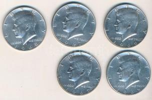 Amerikai Egyesült Államok 1965-1969. 1/2$ Ag "Kennedy" 5xklf évszám T:2
USA 1965-1969. 1/...