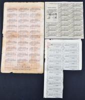 ~1900-1940. 4db klf részvényhez tartozó szelvényív, közte "Dráva-Száva vidéki egyesült helyi ér...