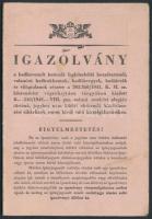1944 Igazolvány Hadbavonult katonák legközelebbi hozzátartozói valamint hadirokkantak, hadiözvegyek, hadiárvák és világtalanok részére, fényképes ig., 12x9cm