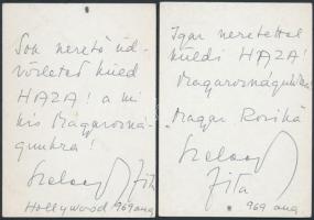 1969 Szeleczky Zita (1915-1999) színésznő aláírása az őt ábrázoló 2 db fotó hátoldalán