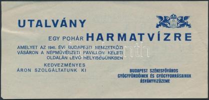 1941 Utalvány egy pohár Harmatvízre a Budapesti Nemzetközi Vásáron, 7x15cm