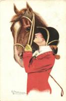 Horse rider lady, Italian art postcard s: G. Nanni