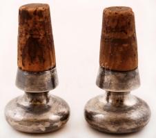 Ezüst(Ag)kupakos üvegdugó, nemesi címerrel, 2 db, jelzett, br: 54,6 g