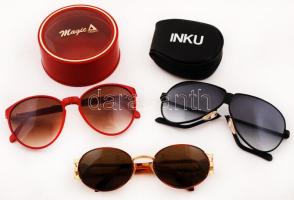 2 db összecsukható műanyag napszemüveg tokban, 1 db jelzett olasz napszemüveg