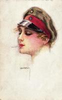 Italian art postcard, smoking lady, P.F.B. No. 3196/1. s: Usabal (fa)