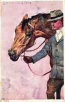 Dohányzó férfi lóval. B.K.W.I. 566-2. s: Ludwig Koch, Smoking man with horse, B.K.W.I. 566-2. s: Ludwig Koch