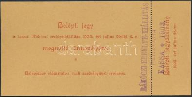1903 Belépti jegy Rákóczi ereklye-kiállítás megnyitó ünnepélyre. Szép állapotban, 8x16cm
