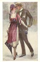 Ragtime era couple, Italian art postcard s: Bompard