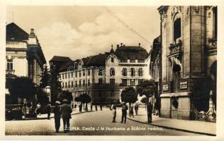 Zsolna, Zilina; J. M. Hurbana utca, állami gimnázium / street, grammar school