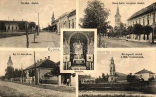 Gyoma, Fő utca, Ágostoni evangélikus templom, Kőrös part, Római katolikus templom főoltára, Református templom