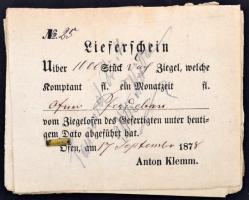 1878 Lieferschein, német nyelvű fuvarlevelek, 25db, 1-25ig sorszámozva, 10x13cm