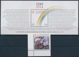 A Berlini fal leomlásának 25. évfordulója ívsarki bélyeg + blokk, 25th anniversary of Fall of Berlin wall corner stamp + block