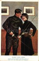 Sport und Liebe / Fencing couple, Pantophot Serie Nr. 22-123. (Rb)