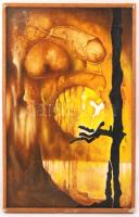 Pálfy István (1951-): A lenyugvó Nap ereje. Olaj, farost, hátoldalán jelzett, keretben, 80×50 cm