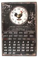 "Home Sweet Home", falra akasztható retró kakasos óra és mágneses naptár, elem nélkül, 38×25 cm