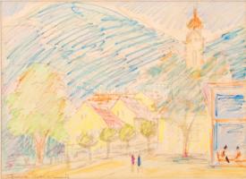 Szilágyi Ilona (1904-1985): Visegrád. Vegyes technika, papír, jelzett, keretben, 22×31 cm