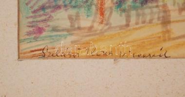 Szilágyi Ilona (1904-1985): Visegrád. Vegyes technika, papír, jelzett, keretben, 22×31 cm