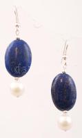 Lápisz lazuli és gyöngy elemekből álló mutatós fülbevaló díszdobozban