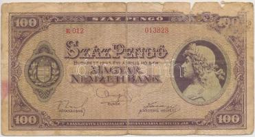 1945. 100P "E 011", vízjeles, "BÜNTETÉS" szóban "N" felett lemezhiba T:III- Adamo P18/1+h